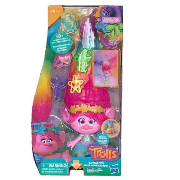 New in Box-Hasbro Trolls Party Hair Poppy Musical Doll-Speaking in French - Picture 1 of 16